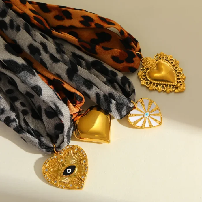 Κολιέ Απρόμαυρη Bandana Heart Eye Μαύρο - Χρυσό - Image 2