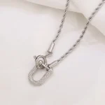 Κολιέ Στριφτή Αλυσίδα με Σφυρήλατο Πέταλο - Ασημί