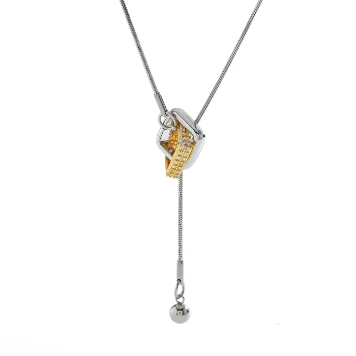 Κολιέ Λεπτή Αλυσίδα Τύπου Y Δίχρωμοι Κρίκοι - Ασημί - Image 3