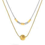 Κολιέ Διπλή Αλυσίδα Bar and Sphere - Δίχρωμο - Image 2