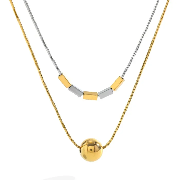 Κολιέ Διπλή Αλυσίδα Bar and Sphere - Δίχρωμο - Image 2