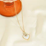 Κολιέ Λεπτη Αλυσίδα White Heart με Στρας - Χρυσό