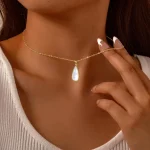 Κολιέ Λεπτή Αλυσίδα Διαμαντάκι Teardrop - Χρυσό