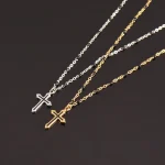 Κολιέ Αλυσίδα με Σταυρό και Μαύρες Χάντρες - Ασημί - Image 2