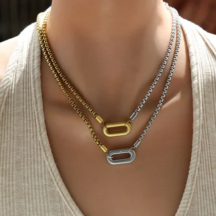Κολιέ Γυναικείο Ατσάλινο με Κρίκο Δίχρωμο