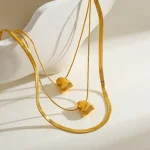 Κολιέ Τριπλή Αλυσίδα Edgy Hearts - Χρυσό