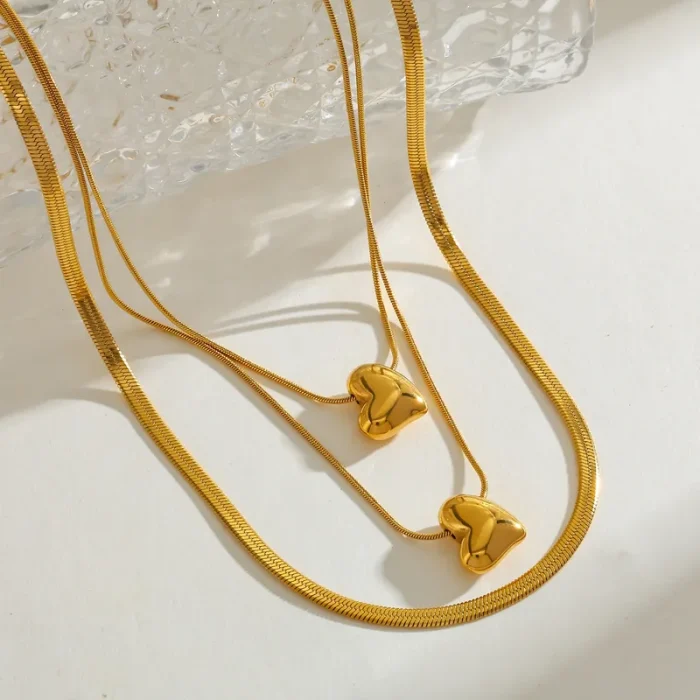 Κολιέ Τριπλή Αλυσίδα Edgy Hearts - Χρυσό - Image 2