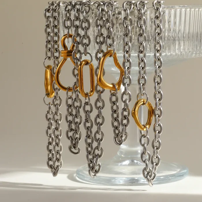 Κολιέ Αλυσίδα με Χρυσό Abstract Κρίκο Core - Δίχρωμο - Image 2