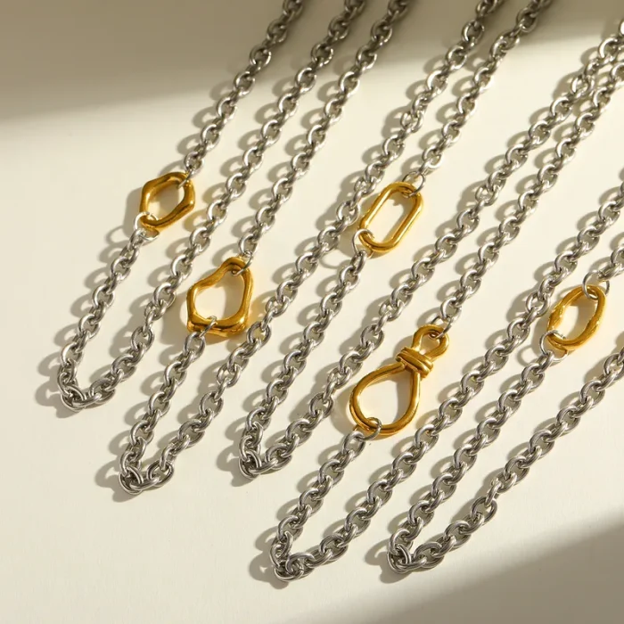 Κολιέ Αλυσίδα με Χρυσό Οβάλ Κρίκο Olivia - Δίχρωμο - Image 2