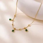 Κολιέ Αλυσίδα με Πράσινες Πετράδια Emerald - Χρυσό