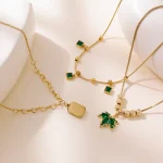 Κολιέ Αλυσίδα με Πράσινες Πετράδια Emerald - Χρυσό - Image 3