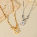 Κολιέ Αλυσίδα Μοντέρνο Φυλαχτό με Διαμαντάκι Καρδιά - Ασημί - Image 2