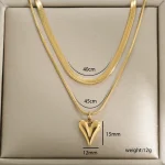 Κολιέ Διπλή Αλυσίδα Sleek and Heart - Χρυσό