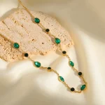 Κολιέ Αλυσίδα Emerald Stones - Χρυσό