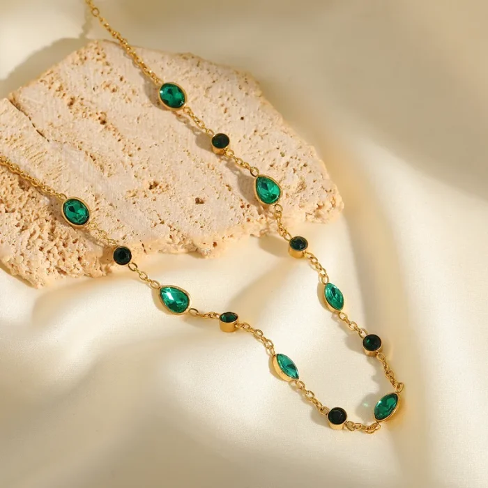 Κολιέ Αλυσίδα Emerald Stones - Χρυσό - Image 2