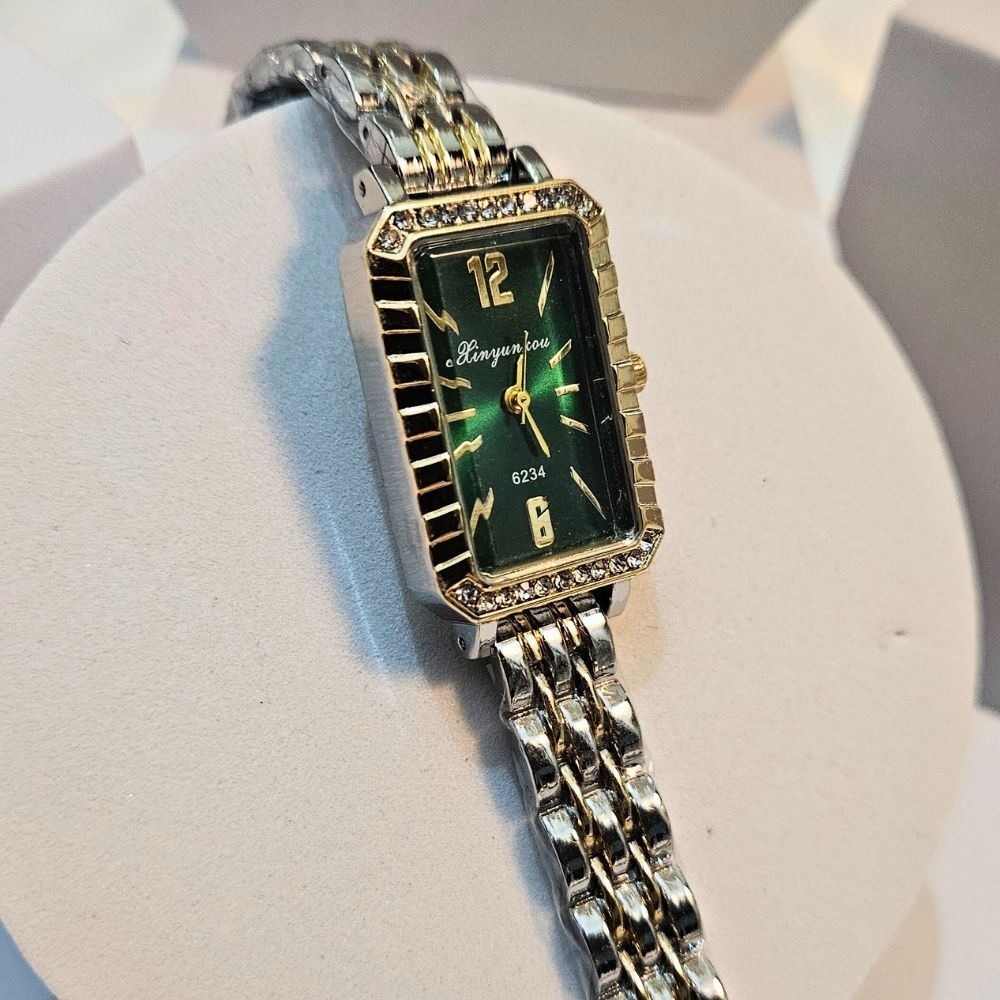 gunaikeio-roloi-me-dunatotita-xaraksis-kosmima-online (17) Ρολόι Μπρασελέ Elor με Στρας Πράσινο - Δίχρωμο - Image 1