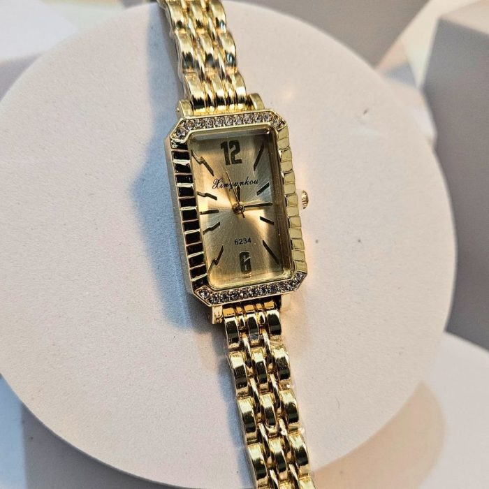 Ρολόι Μπρασελέ Elor με Στρας Μπεζ- Χρυσό - Image 3