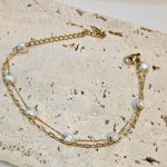 Βραχιόλι Λεπτή Διπλή Αλυσίδα με Περλίτσες Καρδούλες - Χρυσό