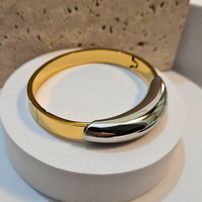 Βραχιόλι Σταθερό με Ασημί Πλακέτα – Δίχρωμο - Image 2