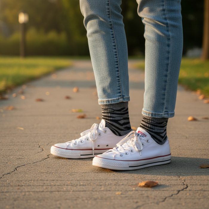 Κάλτσες Unisex Ψηλές Ζεβρέ - Γκρι με Μαύρο - Image 2