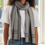 Γυναικεία Πασμίνα με Καρό στο Τελείωμα - Γκρι