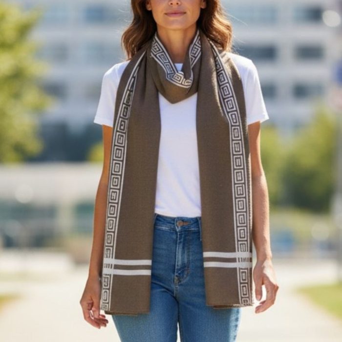 Γυναικεία Πασμίνα με Σχέδιο Μαίανδρος - Μπεζ - Image 2