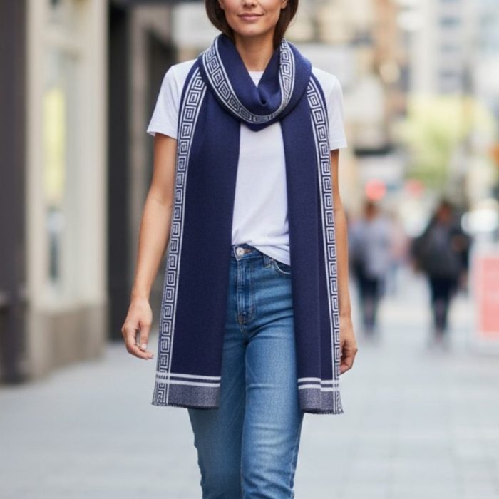 Γυναικεία Πασμίνα με Σχέδιο Μαίανδρος - Μπλε - Image 2