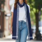 Γυναικεία Πασμίνα με Σχέδιο Μαίανδρος - Μπλε