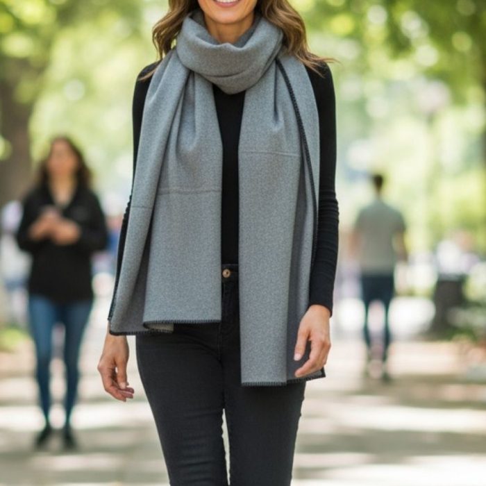 Γυναικεία Πασμίνα Μακριά Χνουδωτή - Γκρι - Image 2