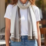 Γυναικεία Πασμίνα με Καρό στο Τελείωμα - Μπεζ