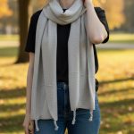 Γυναικεία Πασμίνα με Πλεξούδες στο Τελείωμα - Εκρού