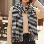 Γυναικεία Πασμίνα Διπλής Όψης Καρό και Houndstooth με Κρόσια - Ασπρόμαυρο