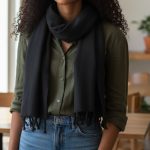 Γυναικεία Πασμίνα με Πλεξούδες στο Τελείωμα – Μαύρη