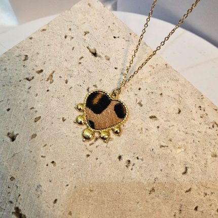 Κολιέ Λεπτή Αλυσίδα με Λεοπάρ Καρδιά - Χρυσό