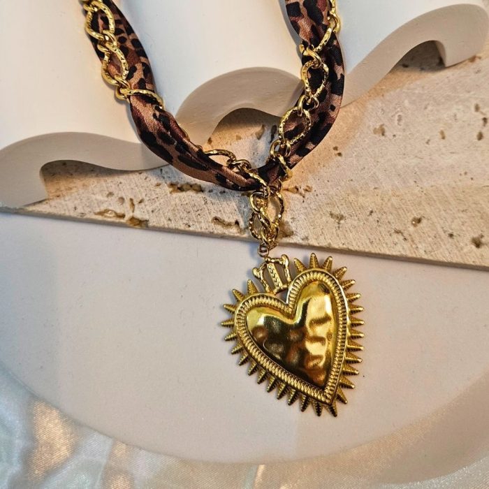Κολιέ Αλυσίδα και Leopard Bandana Καρδιά - Χρυσό - Image 2