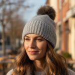 Σκουφί Με Καφέ Φούντα Half Στρας - Μπεζ