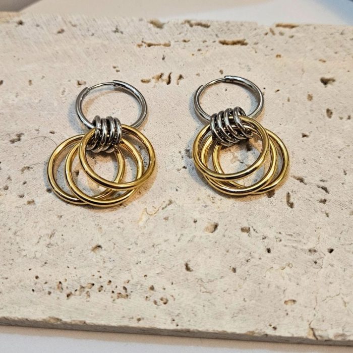 Σκουλαρίκια Κρίκοι Multiple Hoops - Δίχρωμο - Image 2