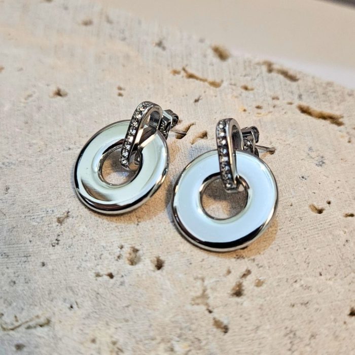 Σκουλαρίκια Κουμπωτοί Δίσκοι με Στρας - Ασημί - Image 2