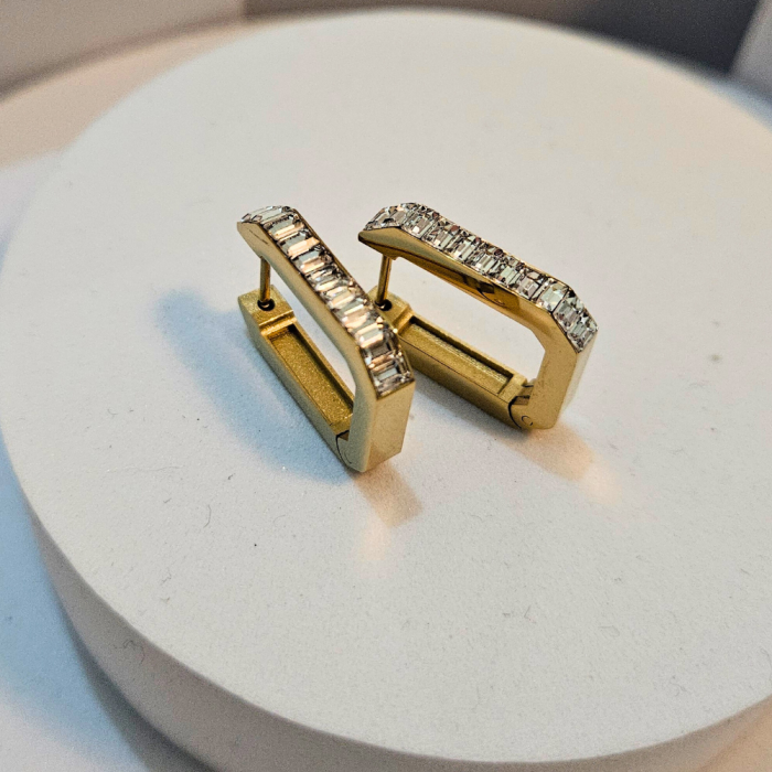 Σκουλαρίκια Κρικάκια Polygon με Στρας - Χρυσό - Image 2