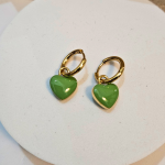 Σκουλαρίκια Κρεμαστά Mini Hearts Πράσινα - Χρυσό