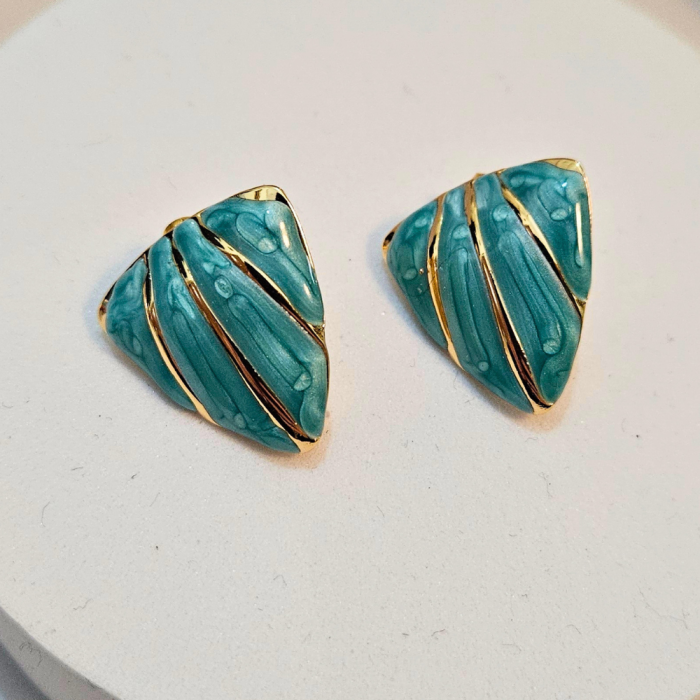 Σκουλαρίκια Κουμπωτά με Σιέλ Πέτρες Shell- Χρυσό - Image 2