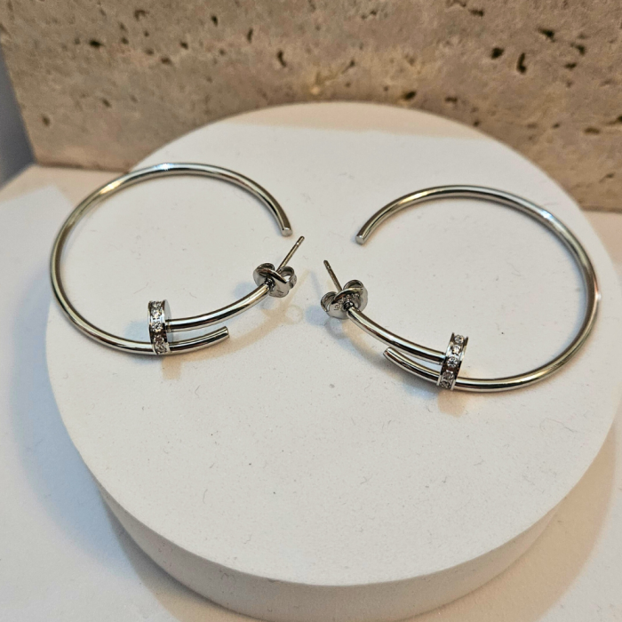 Σκουλαρίκια Κουμπωτοί Κρίκοι Trinity - Ασημί - Image 2