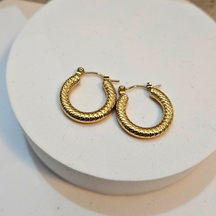 Σκουλαρίκια Κρικάκια Snake Pattern - Χρυσό - Image 2