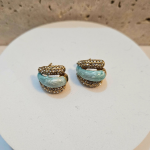 Σκουλαρίκια Κουμπωτά Princess με Στρας και Σιέλ Πέτρες - Χρυσό