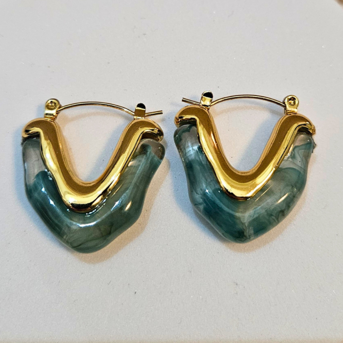 Σκουλαρίκια Κρικάκια Venus με Σιέλ Διαφανή Πέτρα - Χρυσό - Image 2