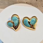 Σκουλαρίκια Κουμπωτά με Σιέλ Πετρούλες Καρδιές - Χρυσό