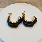 Σκουλαρίκια Κουμπωτά Astrid με Μαύρη Πέτρα - Χρυσό