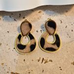 Σκουλαρίκια Κουμπωτά Drop Λεοπάρ - Χρυσό