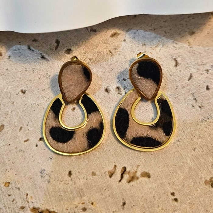 Σκουλαρίκια Κουμπωτά Drop Λεοπάρ - Χρυσό - Image 2