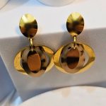 Σκουλαρίκια Κουμπωτά Double Οβάλ Λεοπάρ - Χρυσό